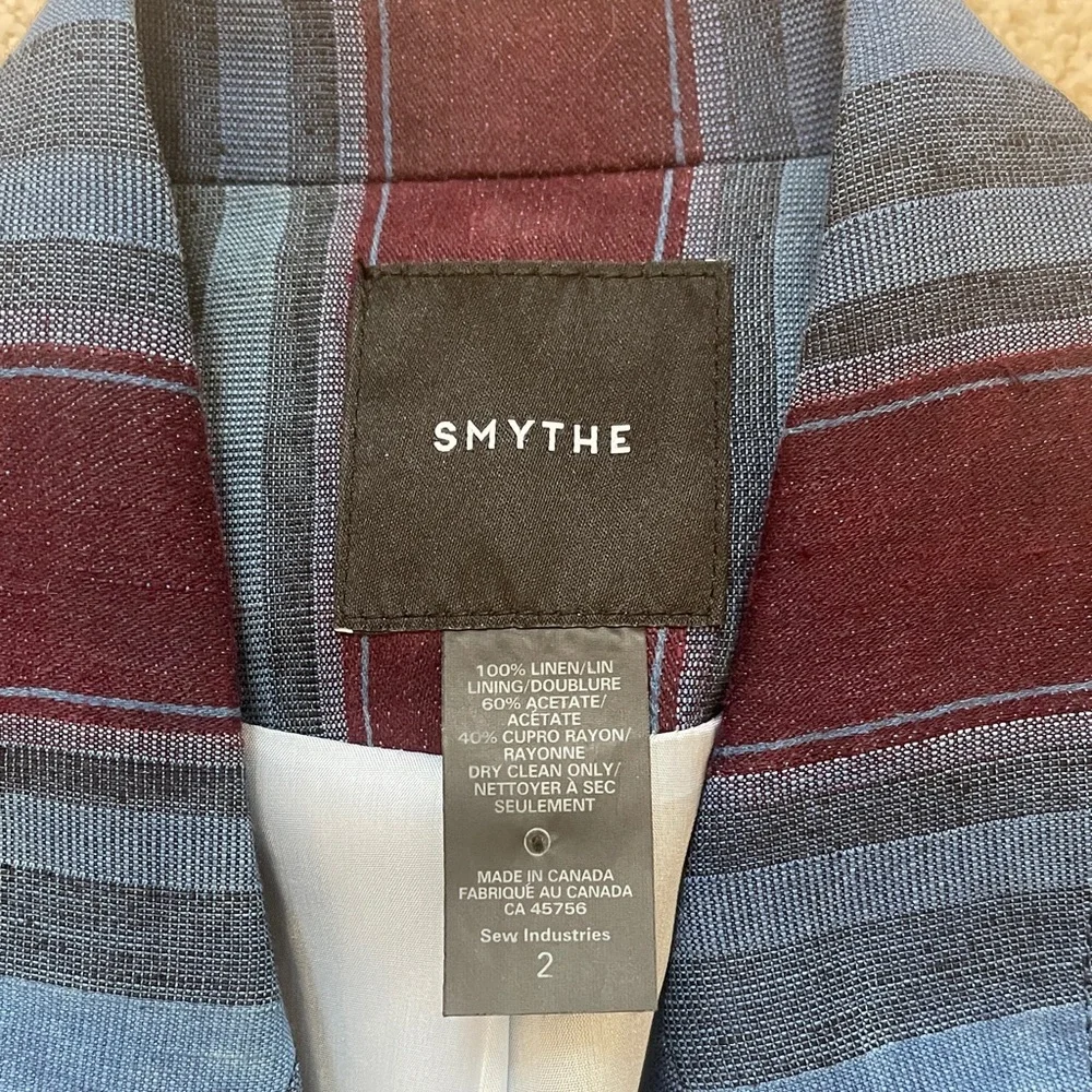 Smythe Burgundy and Blue Striped Linen-Blend Blazer - Picture 2 of 3